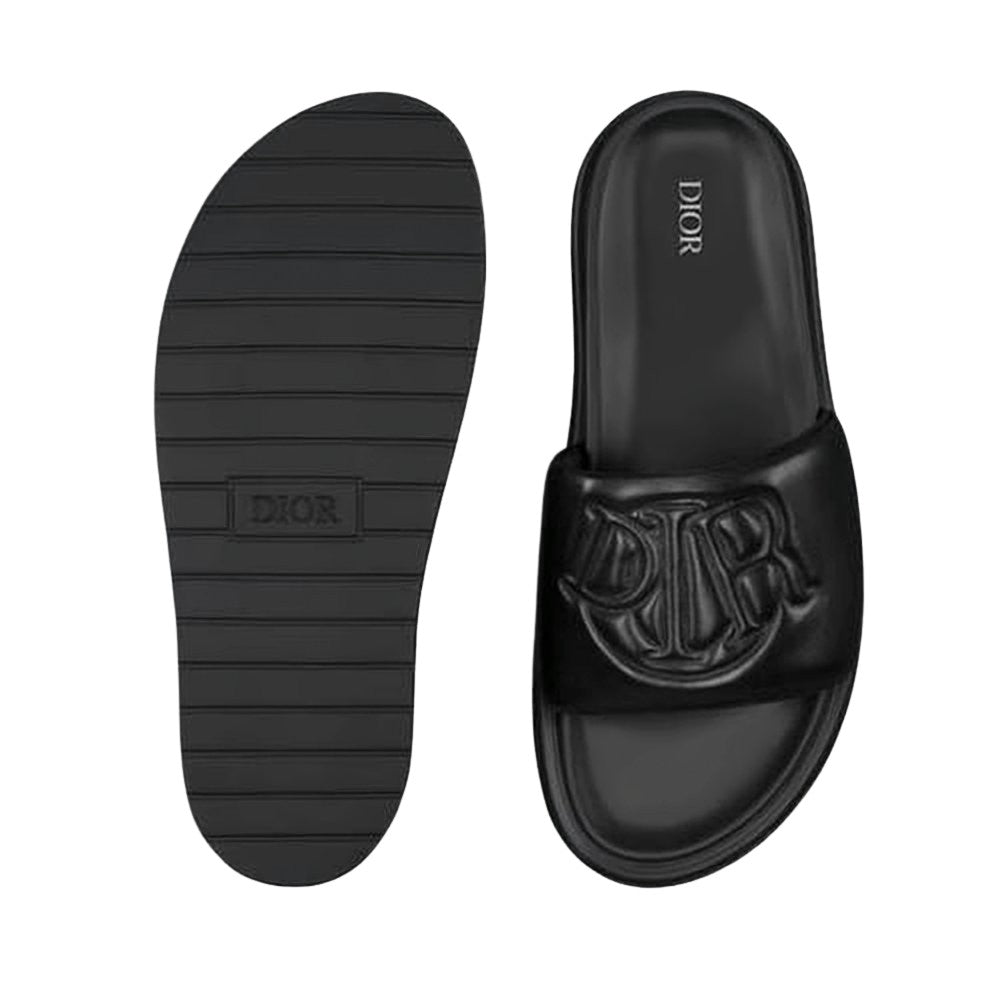 Minimalist Black Slide Sandal with Embossed Logo