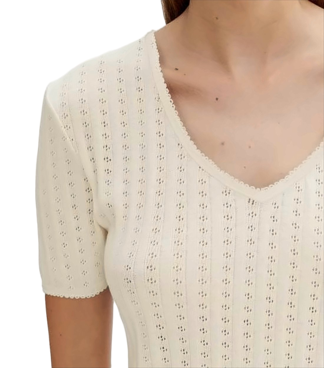 Short-Sleeve Top with Scalloped V-Neck
