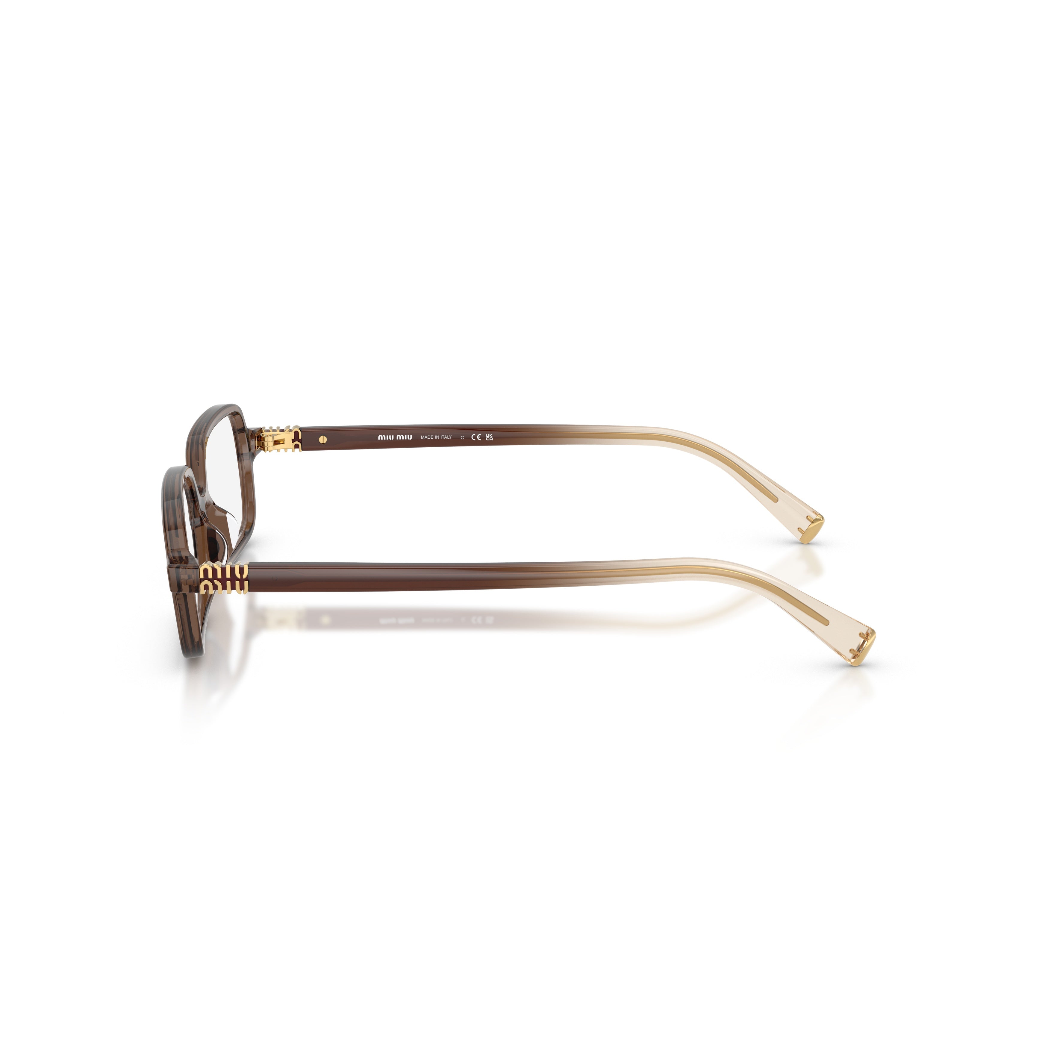 0mu 01yv Translucent Brown Acetate Rectangular Eyeglasses