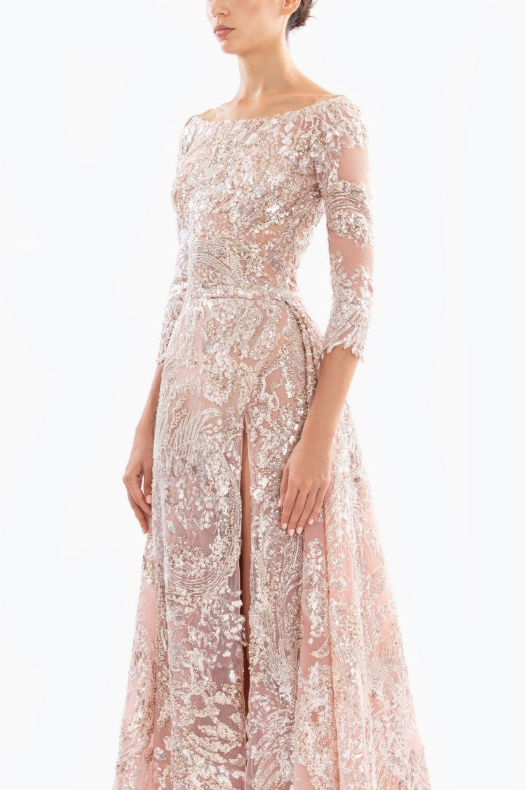 Embroidered Long Dress With Overskirt