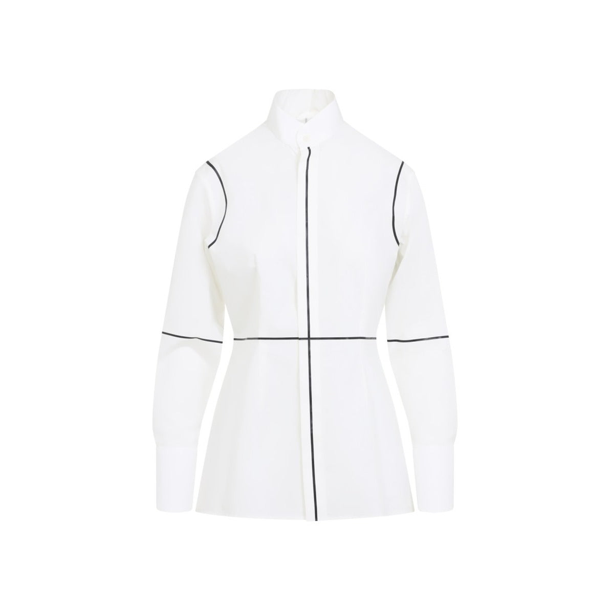 Structured White Shirt With Grid Pattern And High Collar
