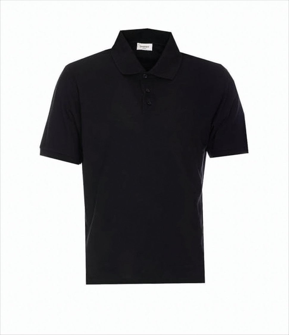 Minimalist Black Short-Sleeve Polo Shirt with Three-Button Placket