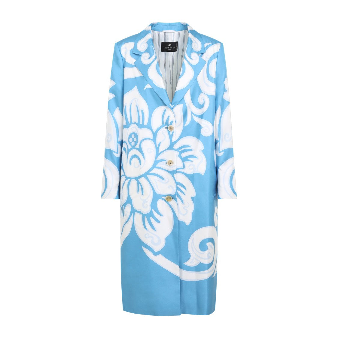 Blue Silk Floral Pattern Coat