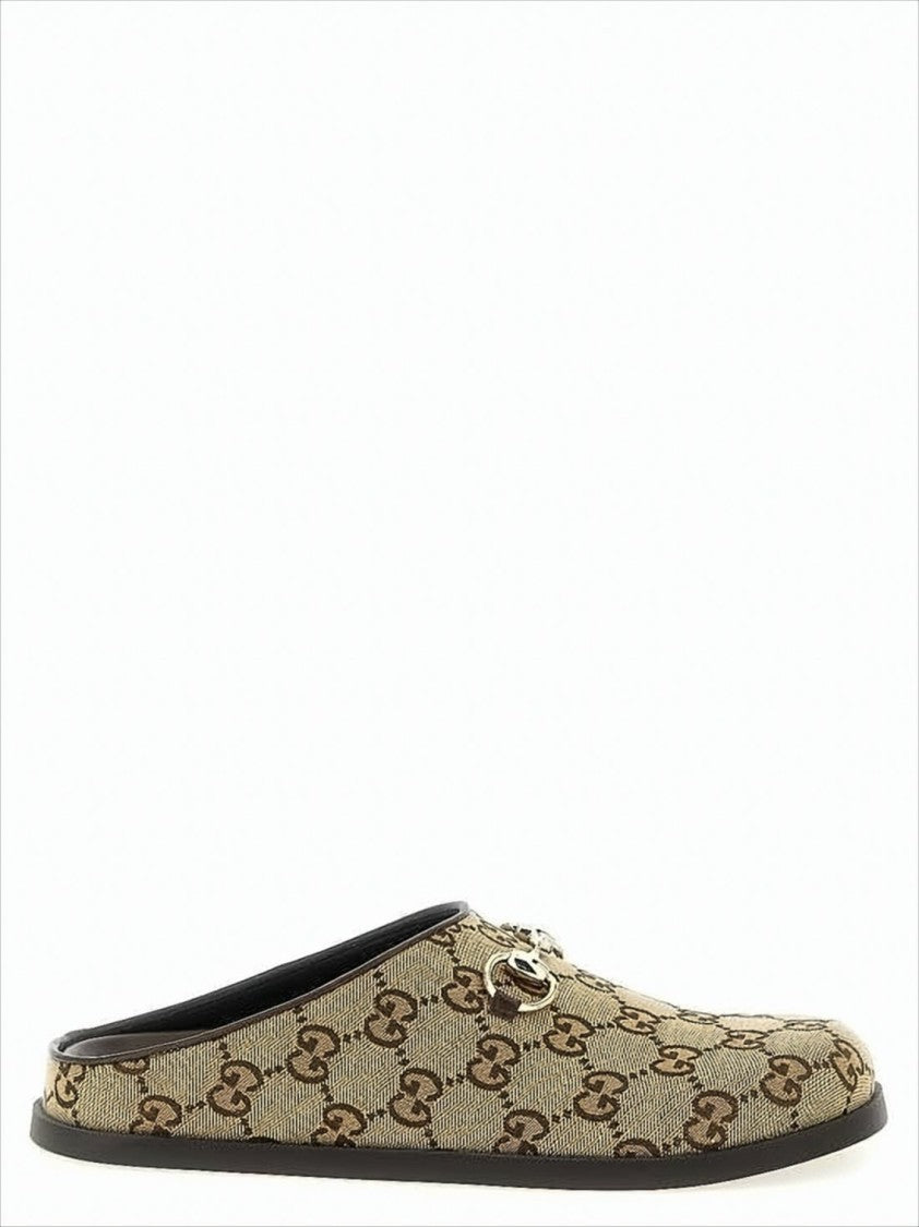 Canvas Slip-On Mules with Monogram Design