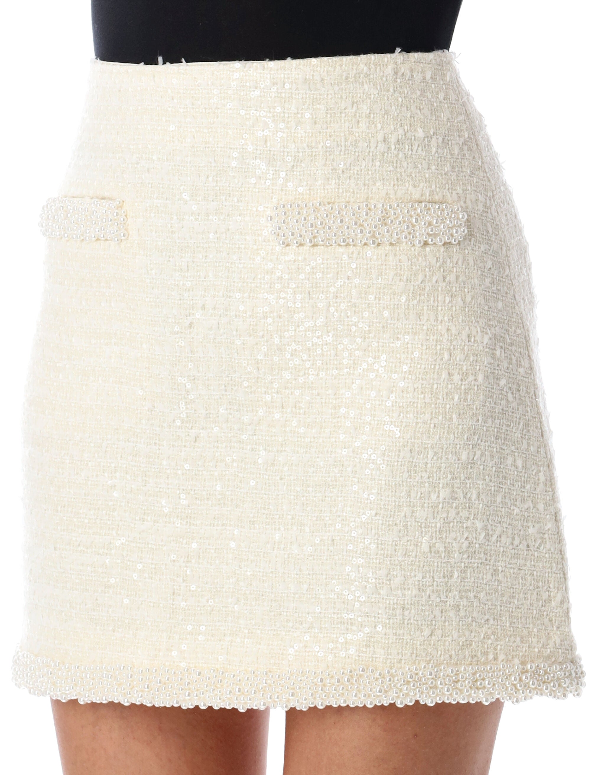 Bouclé Pearl Trim Mini Skirt
