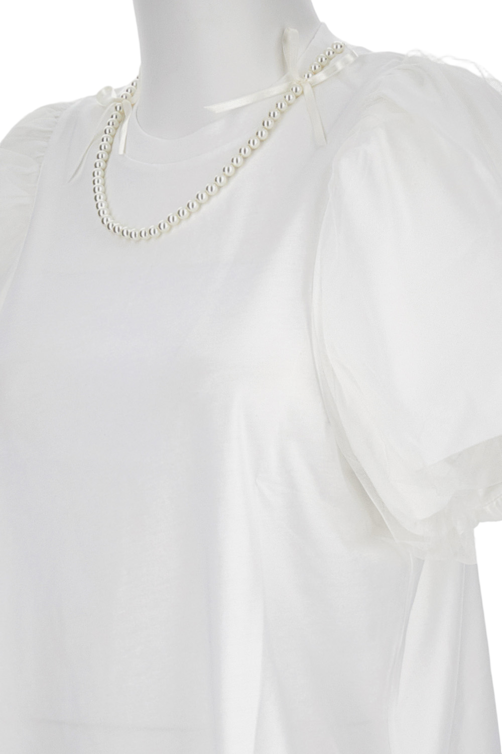 Puff Sleeve T-Shirt with Embroidered Tulle Lining