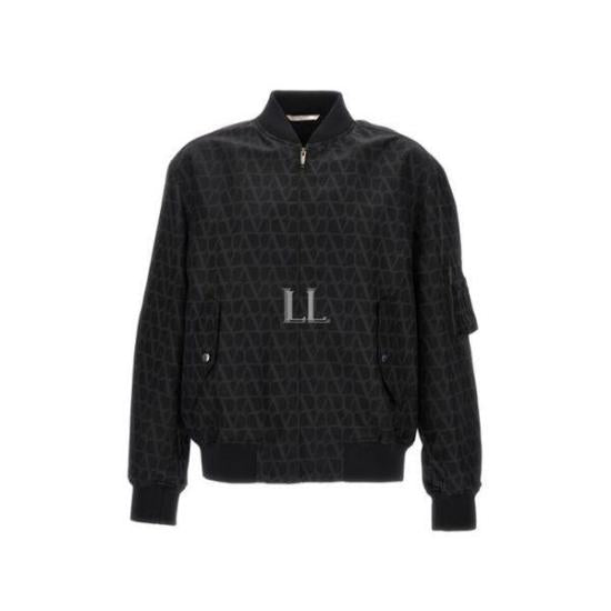 Tonal Pattern Bomber Jacket with Flap Pockets