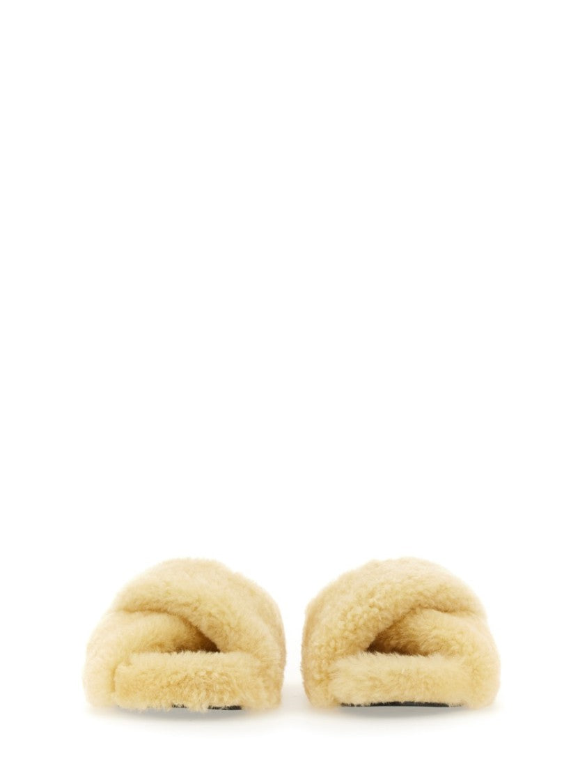Plush Shearling Cross-Over Sandal With Leather-Covered Sole