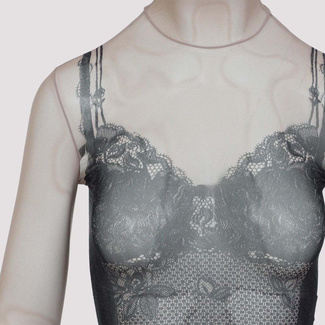 Sheer Mesh Top With Floral Patterns