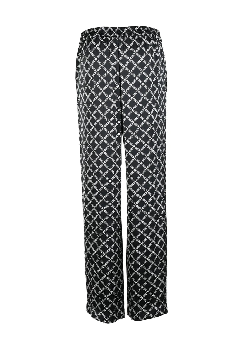 Two-Tone Geometric-Pattern Trousers with Elastic Waistband