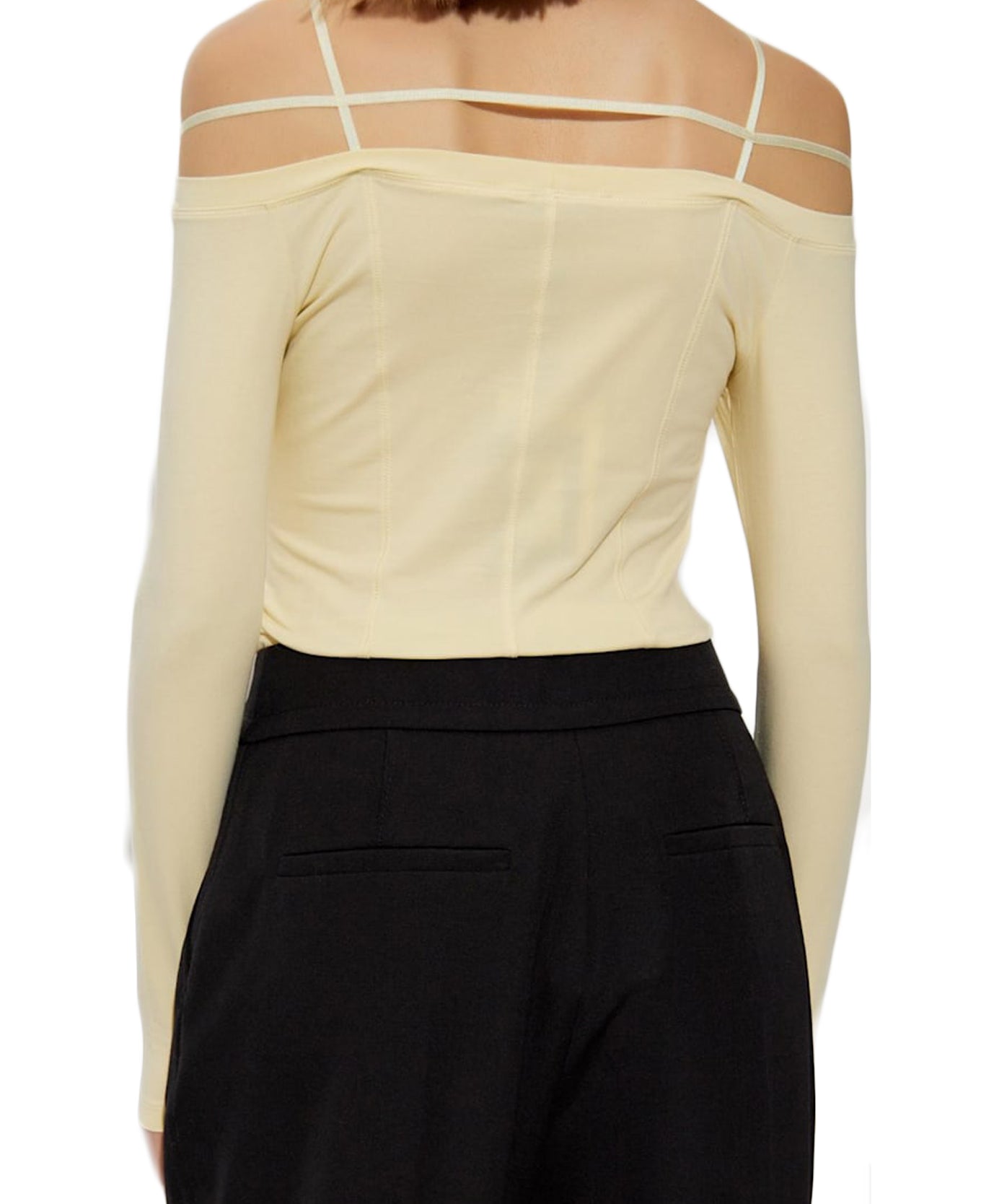 Fitted Long-Sleeve Top with Off-the-Shoulder Neckline