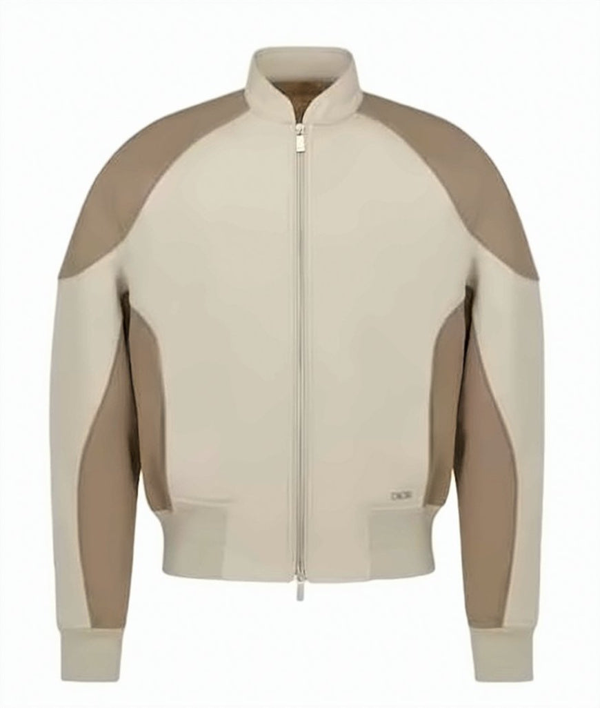 Color-Block Bomber Jacket with Ribbed Cuffs and Hem