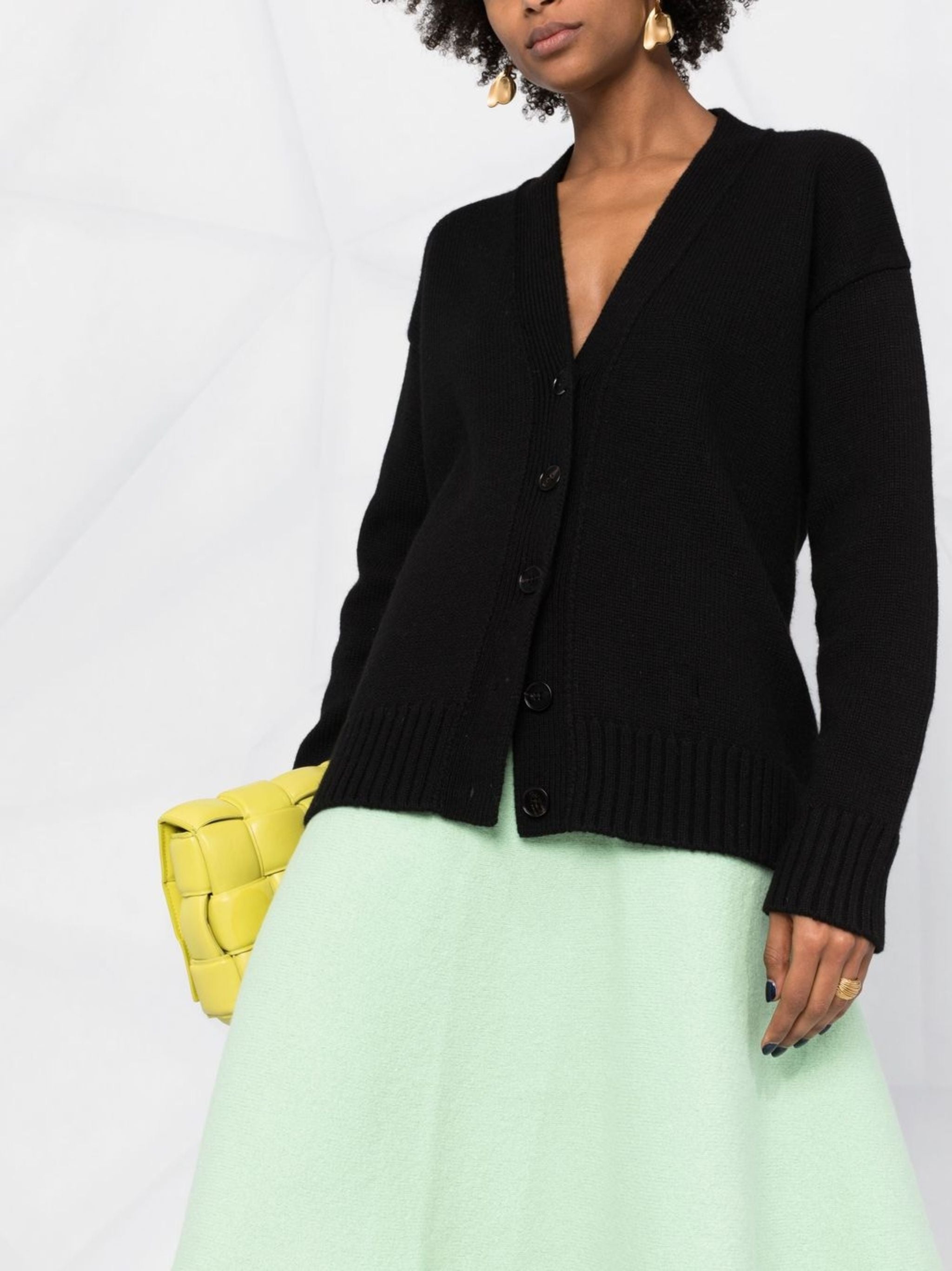 Black Boxy Cashmere V-Neck Cardigan