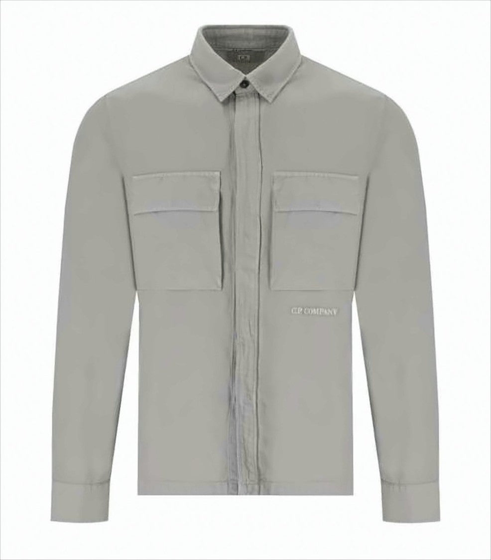 Long-Sleeve Grey Shirt With Classic Collar And Dual Chest Pockets