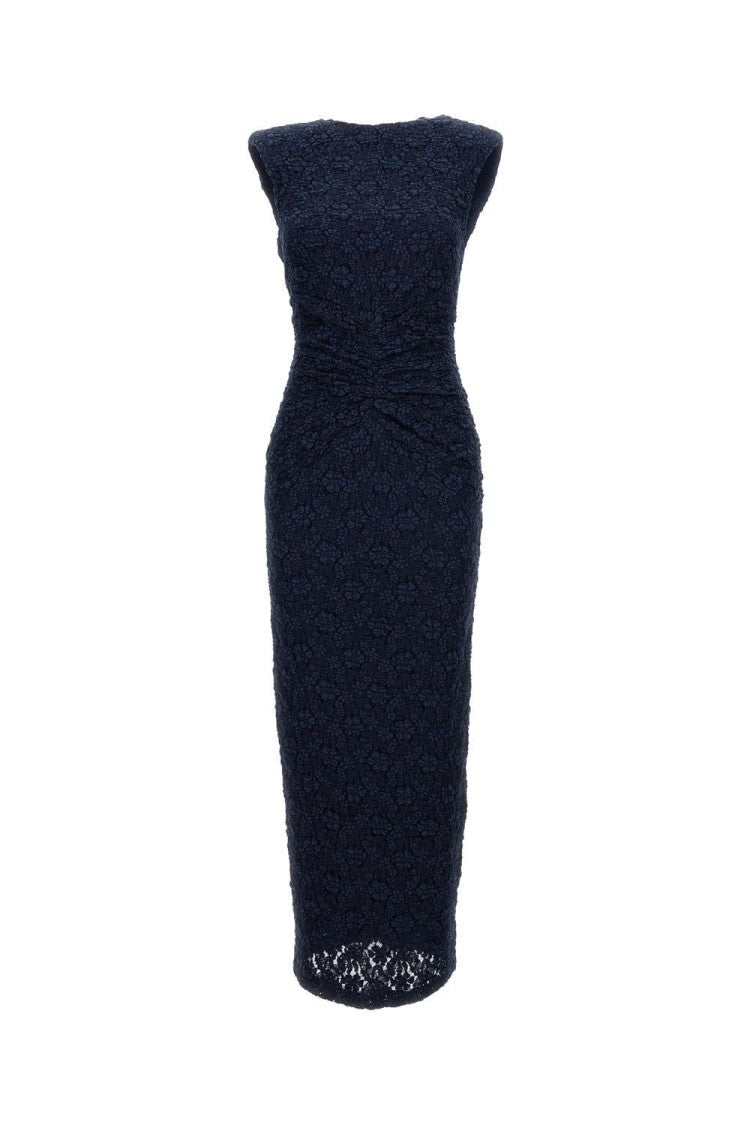Long Sleeveless Fitted Midi Dress With Textured Detailing