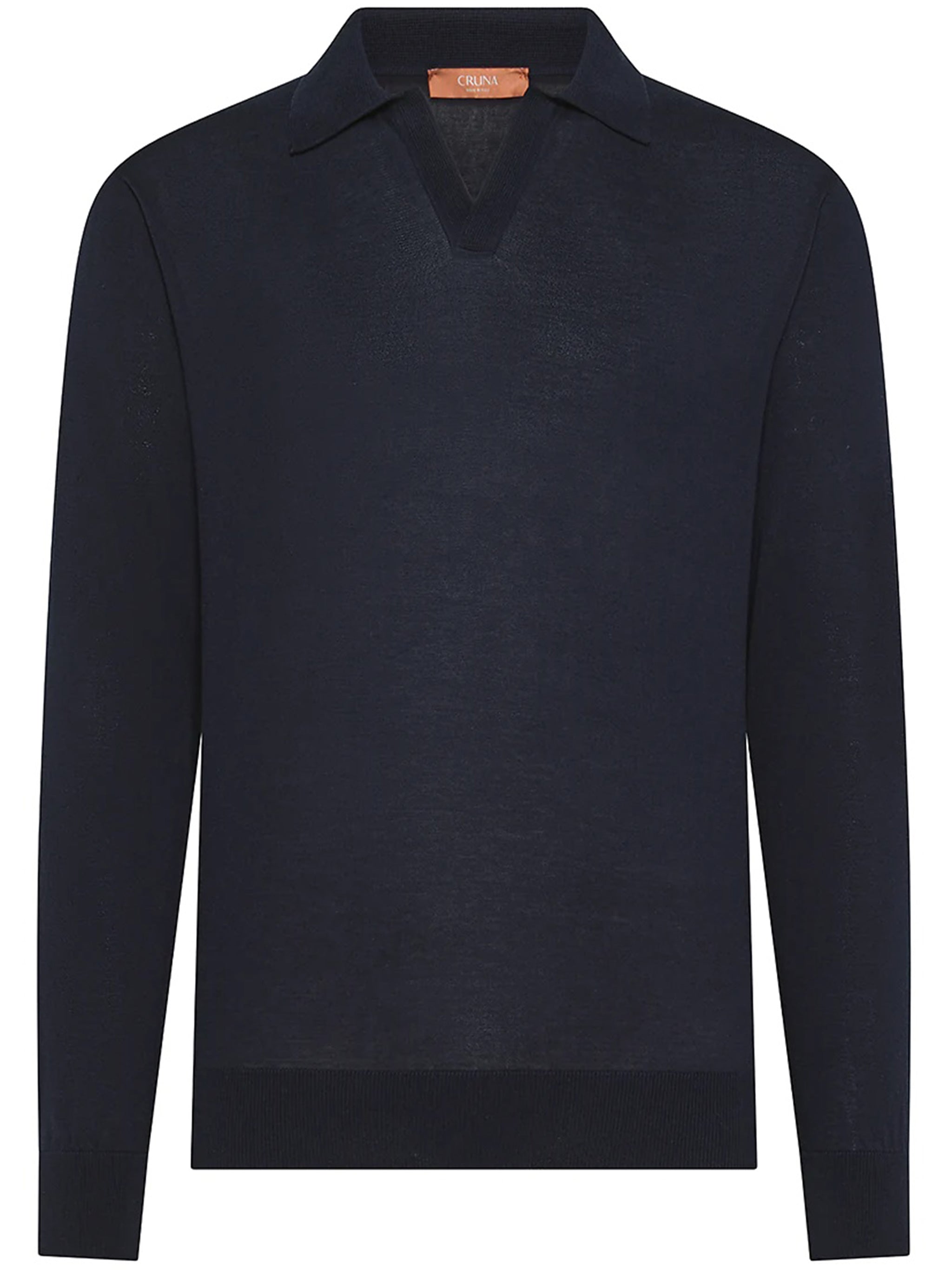 Long-Sleeve Deep V-Neck Ribbed Polo