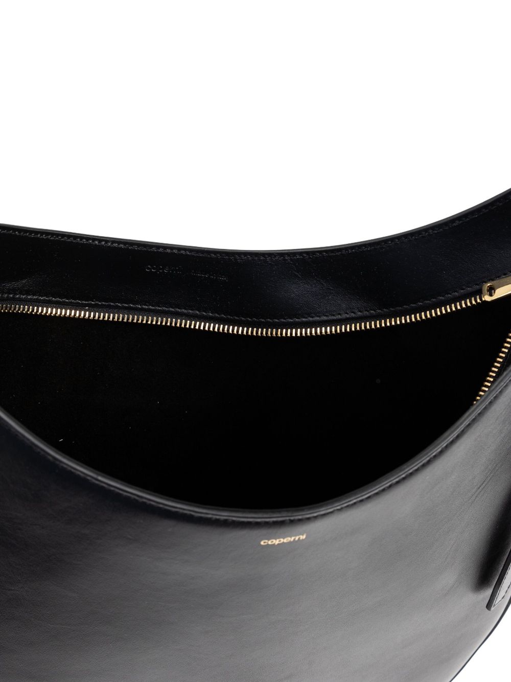 Curved Black Calf Leather Shoulder Bag