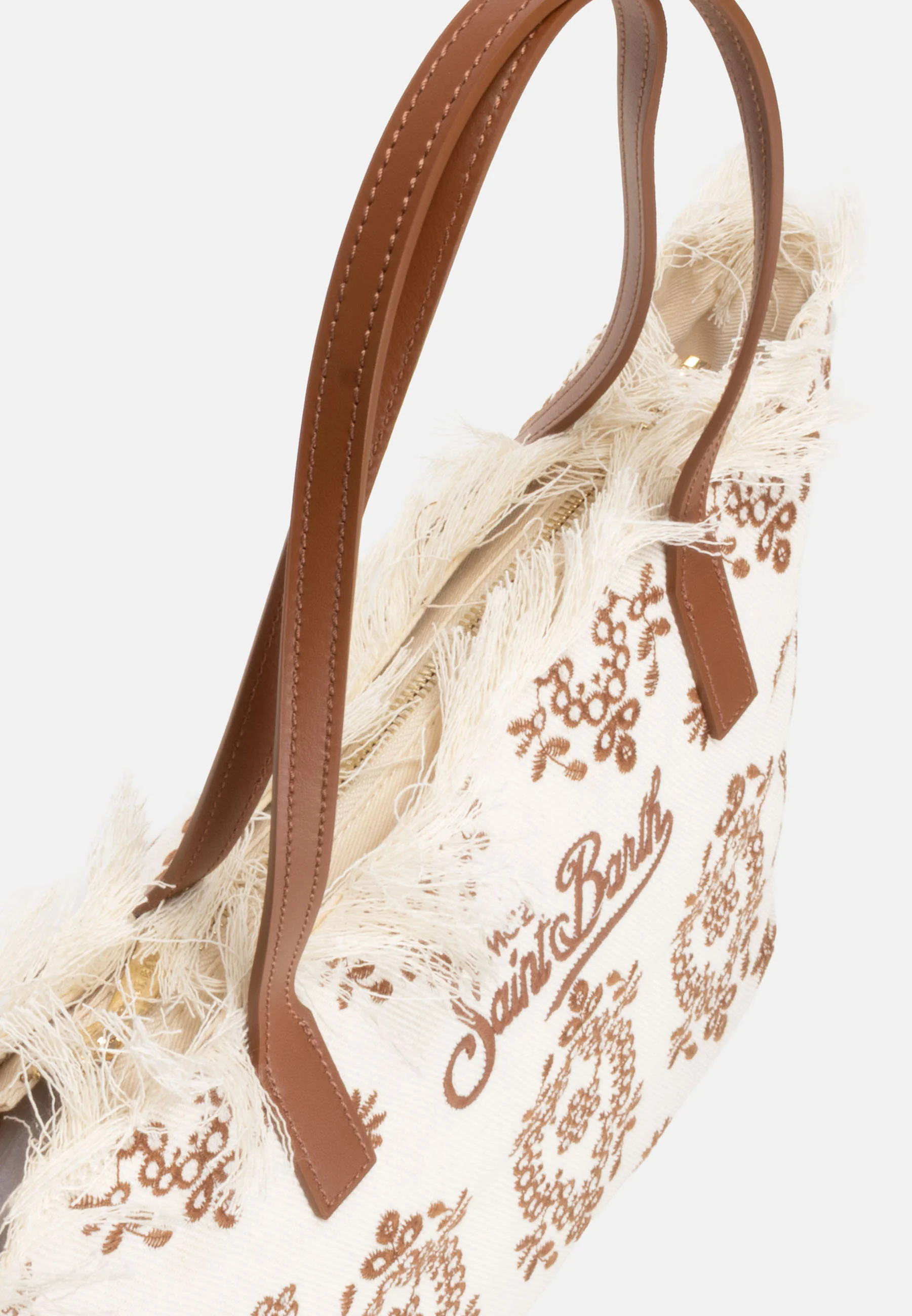 Rectangular Tote Bag with Embroidery and Leather Handles