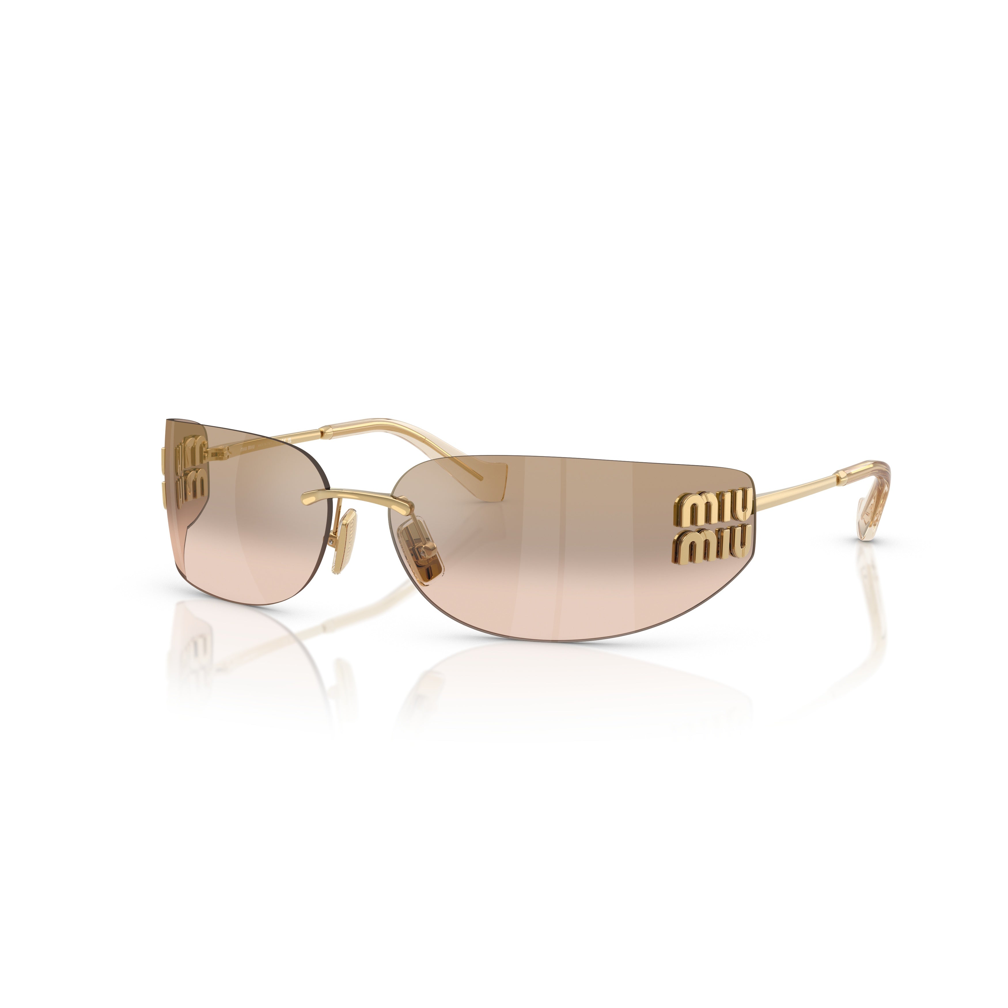 Rimless Sunglasses With Gradient Brown Lenses And Gold Logo