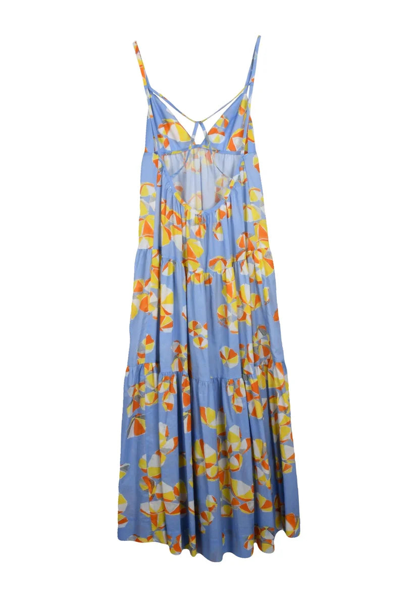Jeans Long Flared Dress - Blue/Yellow