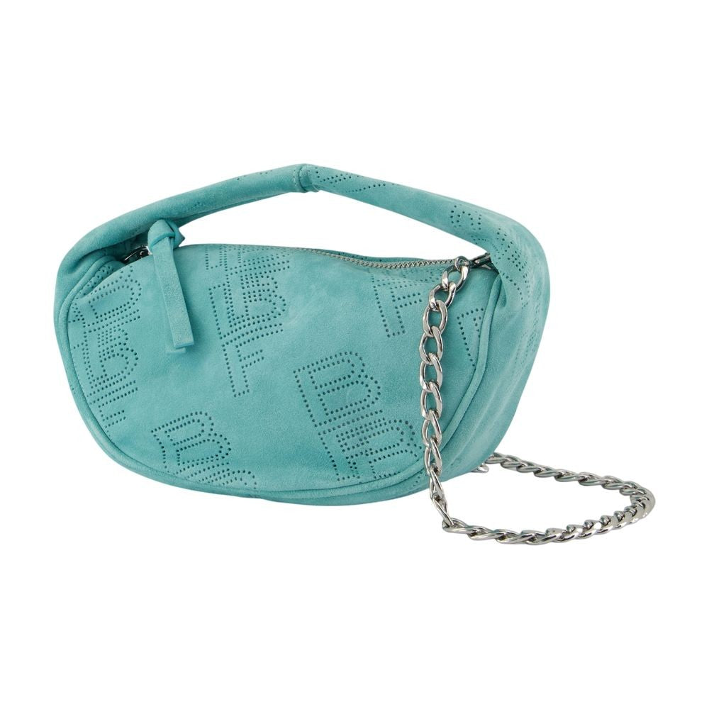 Sky Blue Leather Mini Curved Rectangular Bag