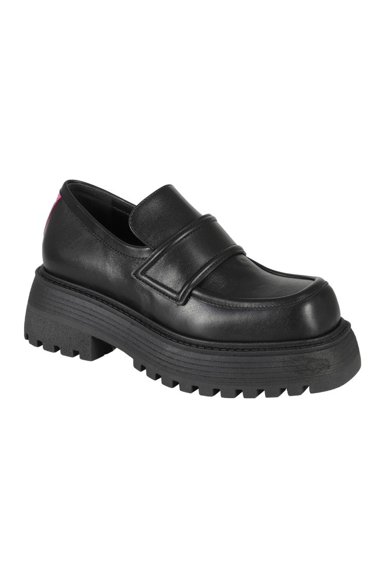Leather Loafers With Fuchsia Detail And Raised Sole