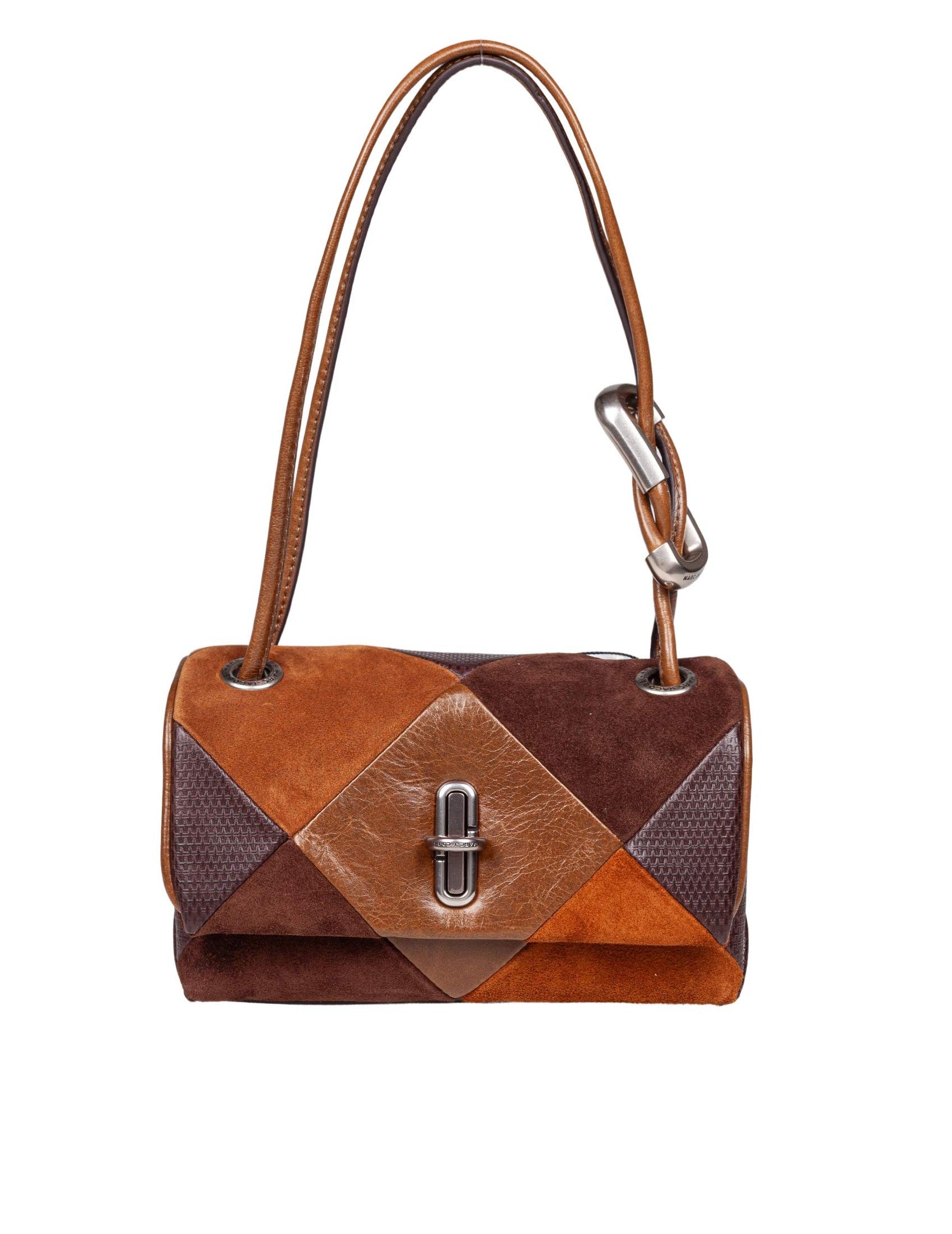 The Mini Dual Shoulder Bag In Patchwork Suede