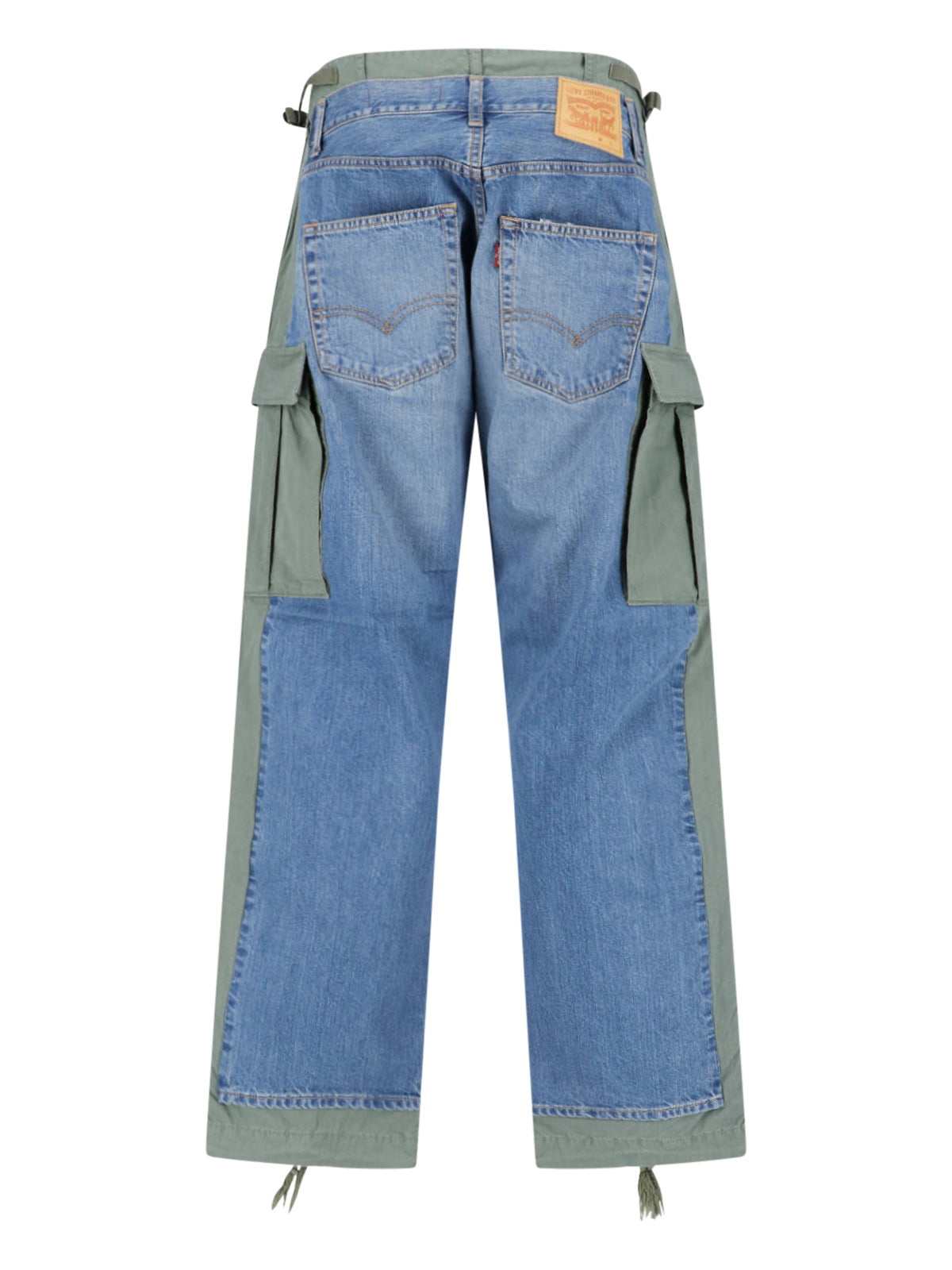 Blue Patchwork Cargo Drawstring Denim Jeans