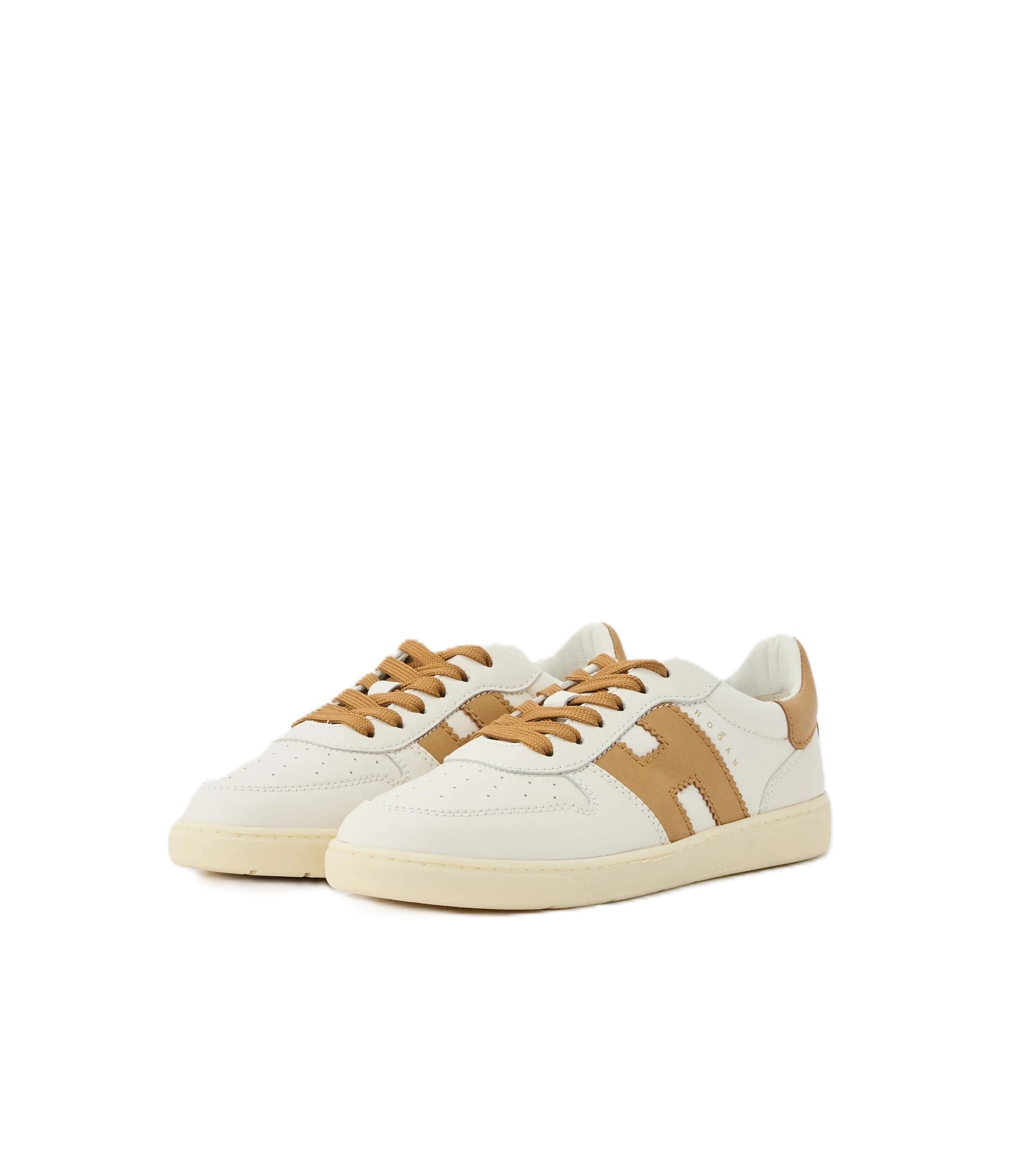 Low-Top Sneakers With Tan Accents And Perforated Design