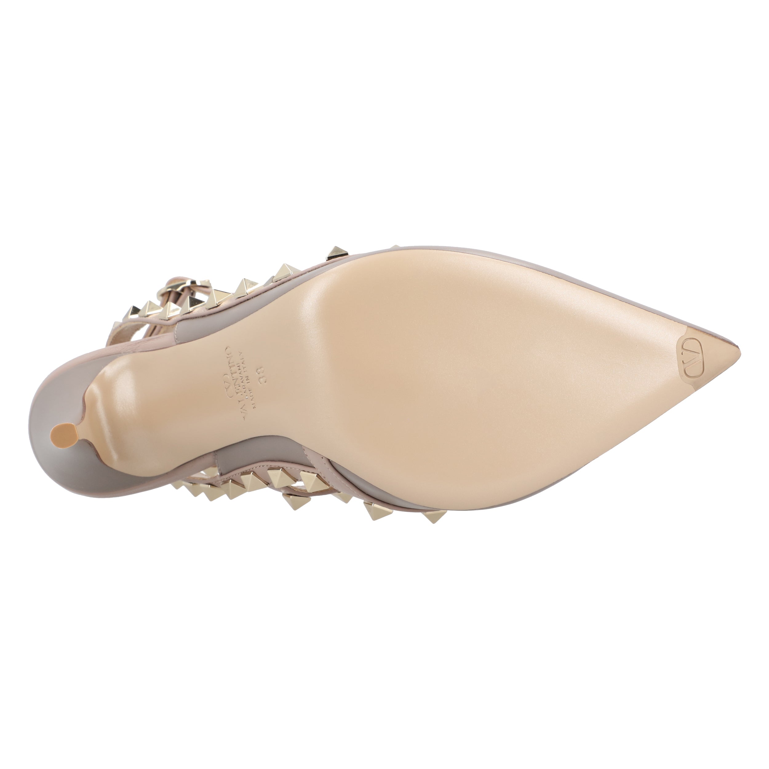 Brown Leather Rockstud Pumps