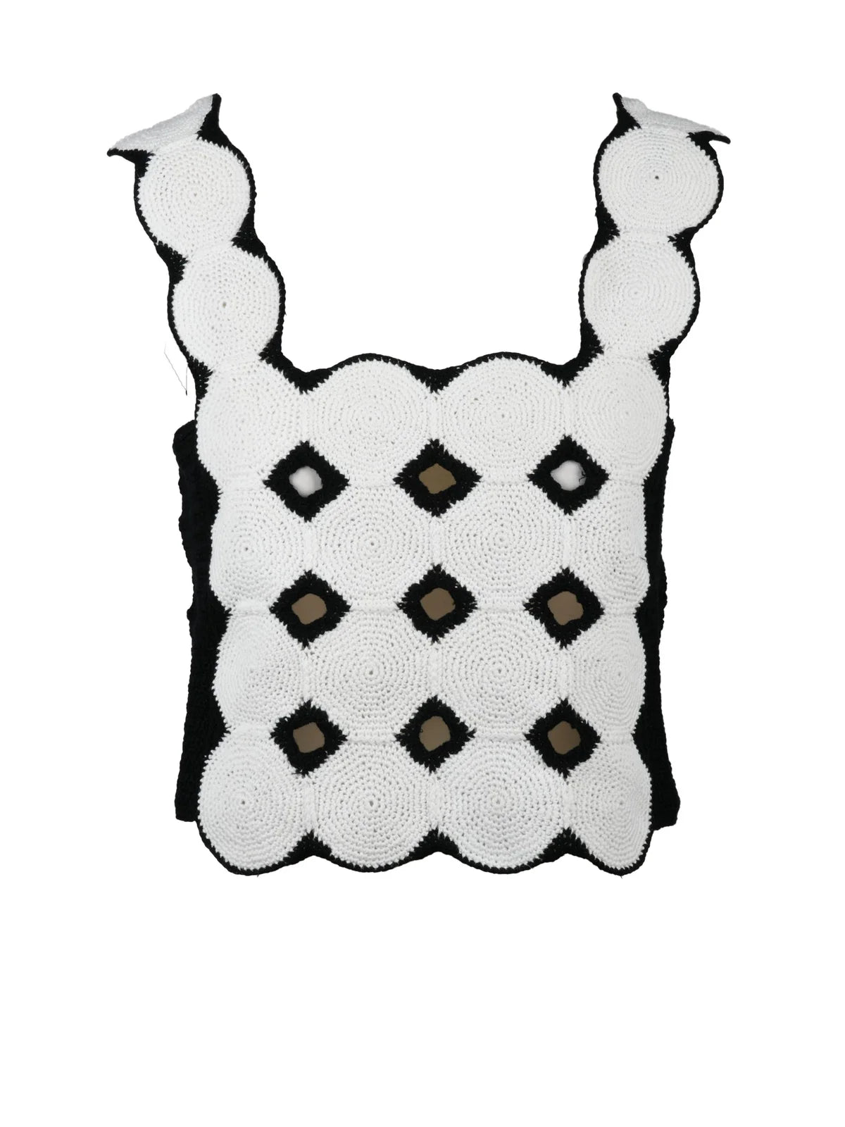 White Black Linen Cotton Macramé Top