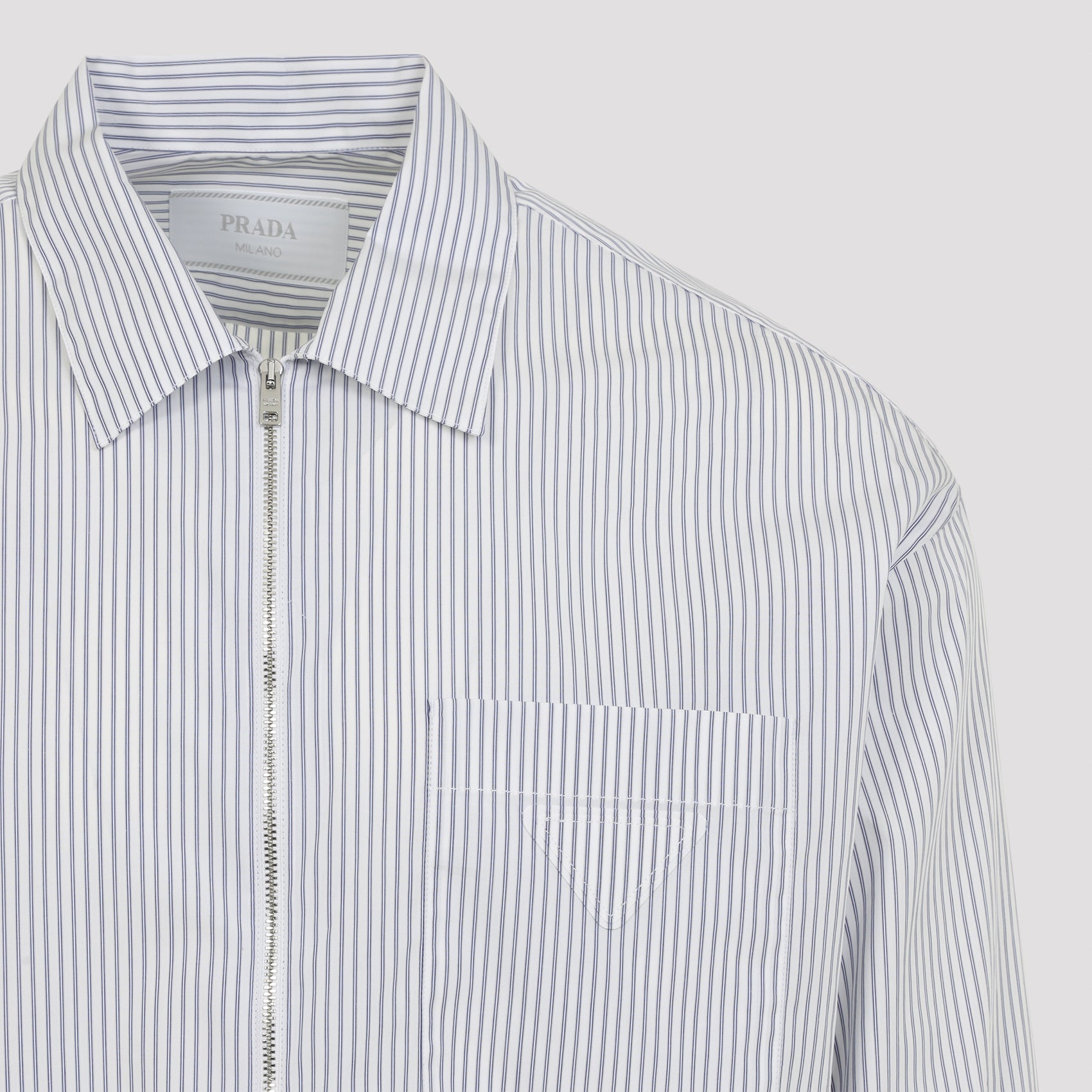 Vertical Striped Cotton Shirt with Front Zipper Closure