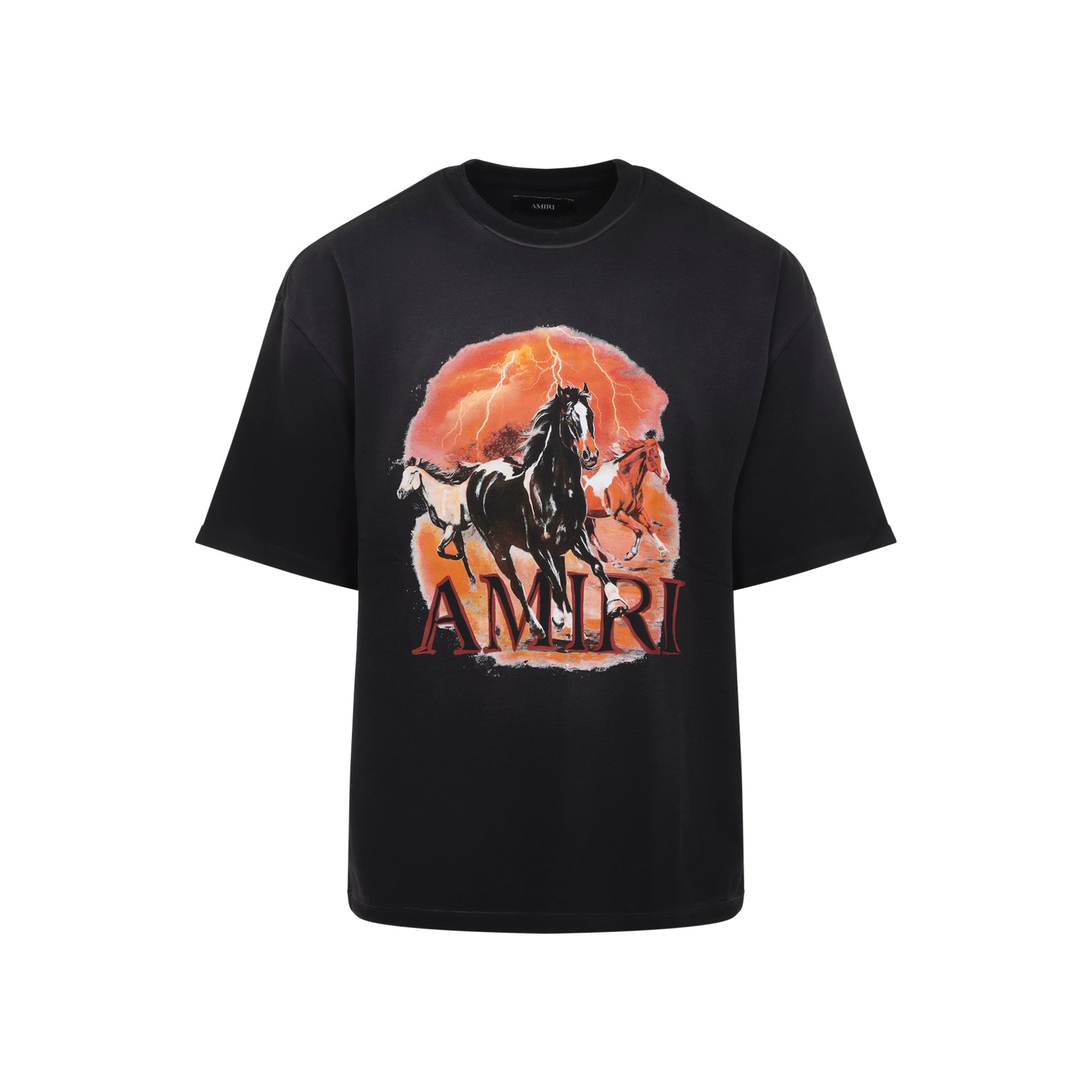 Black Graphic Print T-Shirt With Bold Horse Design