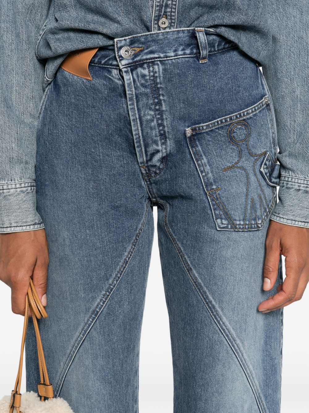 Wide-Leg Denim Jeans With Diagonal Seam Detailing