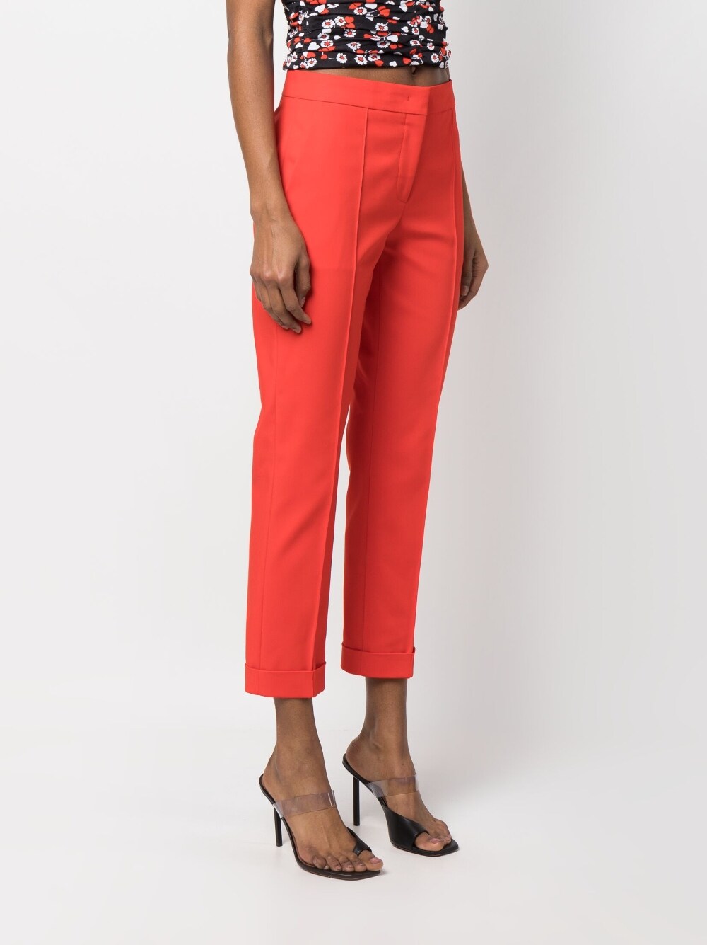 Slim Cut Cropped Trousers With Exposed-Seam Detailing