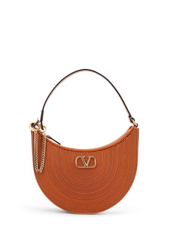 Crescent-Shaped Shoulder Bag in Textured Lambskin with Gold-Tone Accents