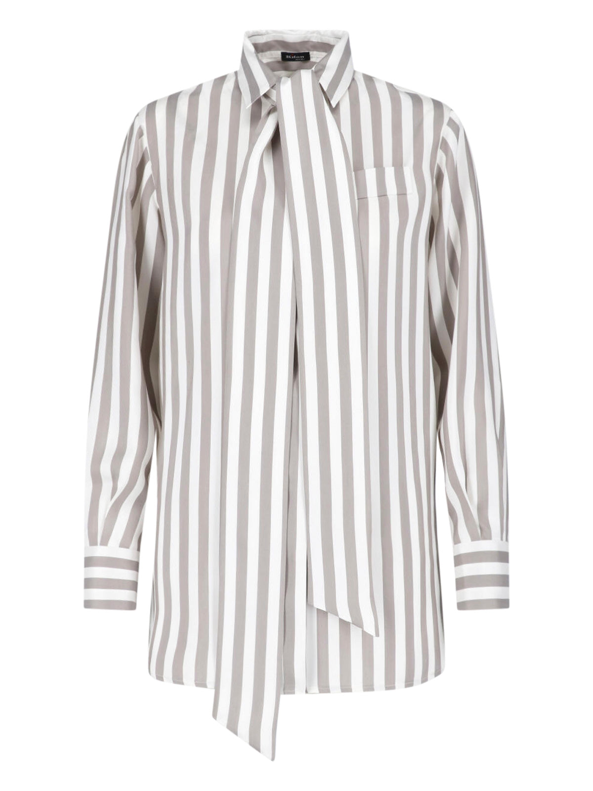 Beige Silk Striped Classic Collar Shirt