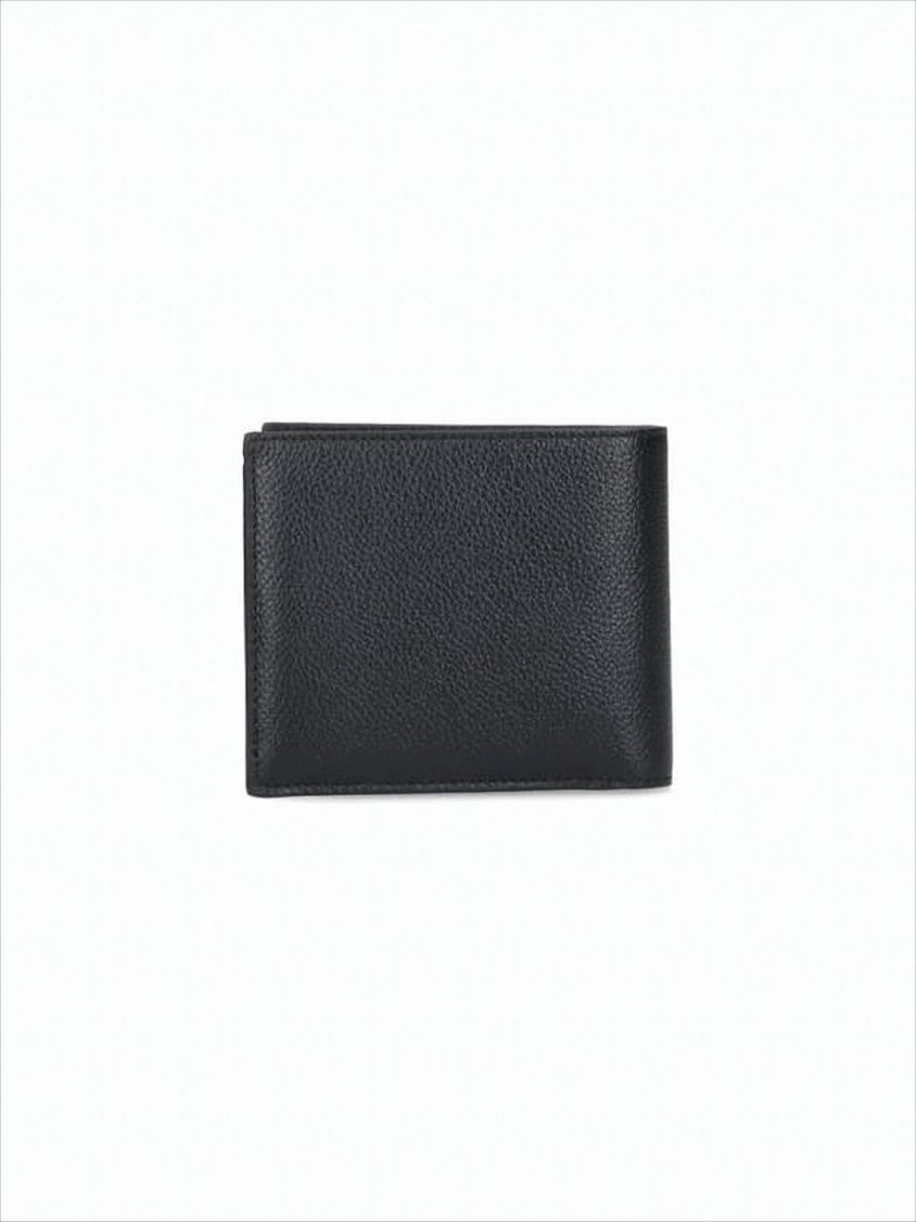 Textured Black Leather Bifold Wallet with Distinctive Graphic Logo