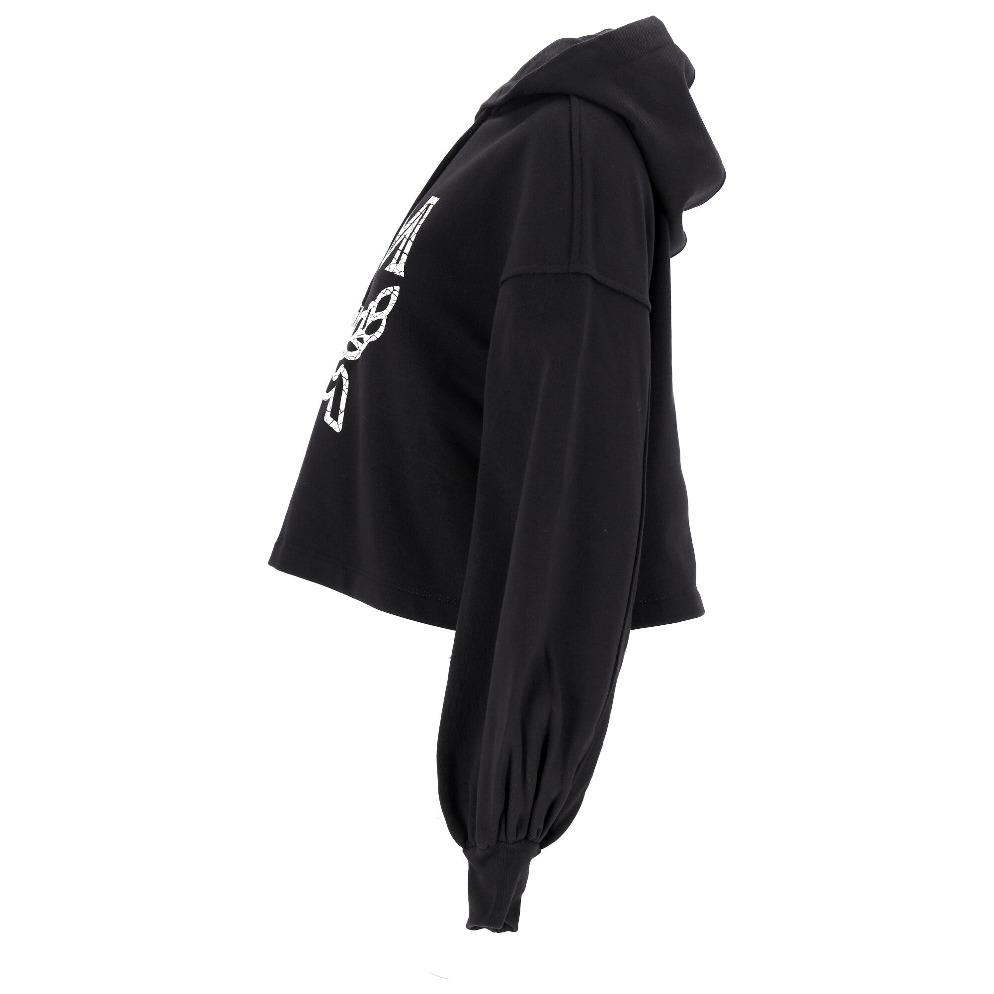 Cropped Black Oversized Hoodie With Iconic Logo Print