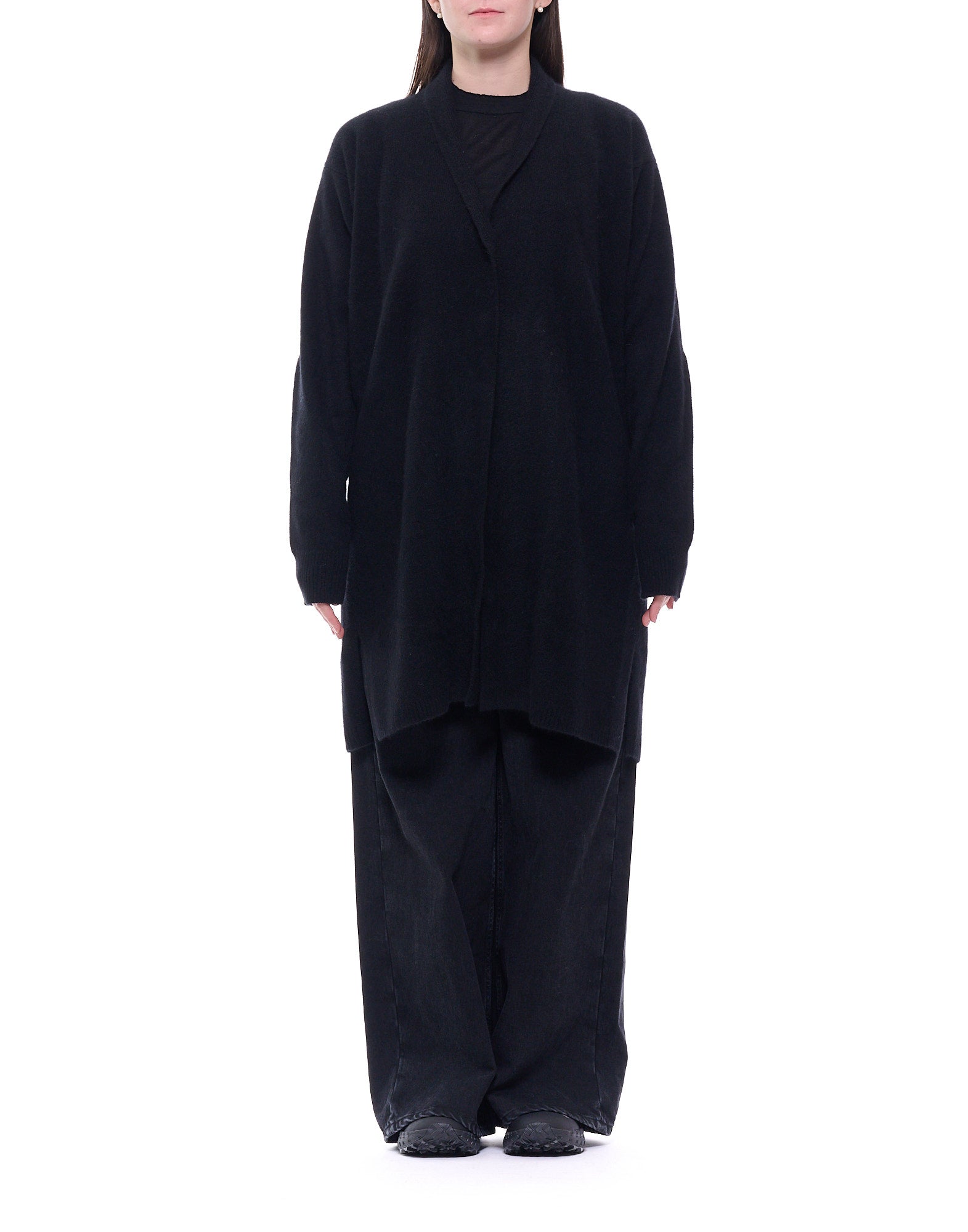 Long Black Cardigan With V-Neckline
