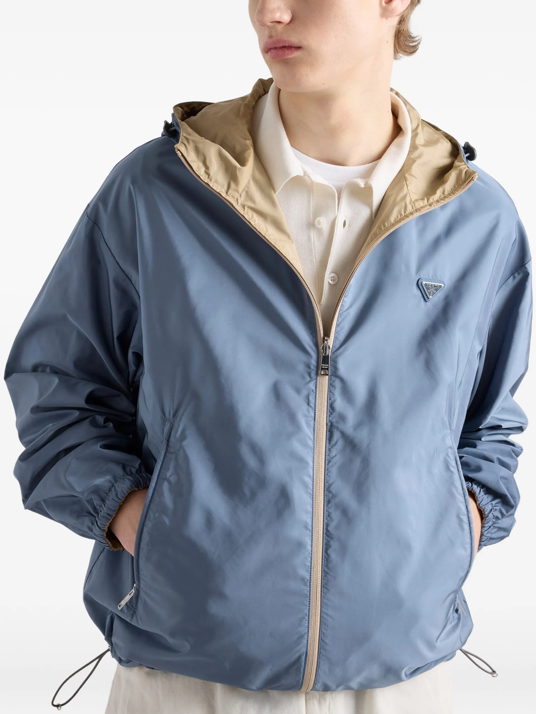 Reversible Beige/Blue Sporty Zip Jacket