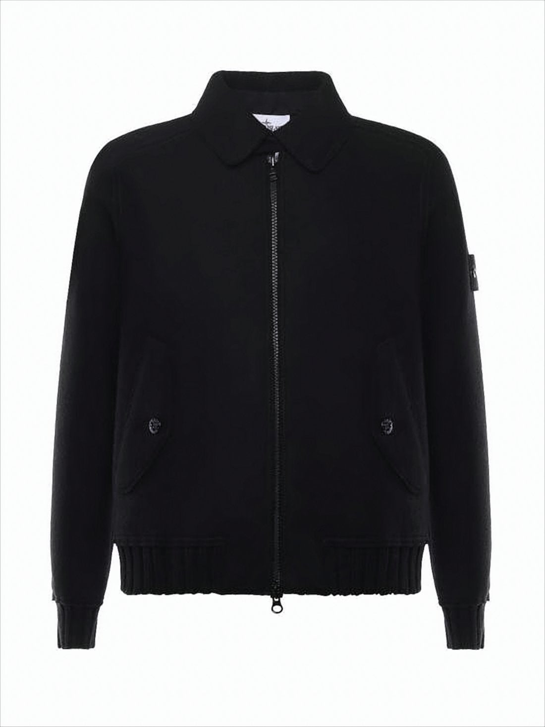 Sophisticated Black Wool Jacket with Front Zipper