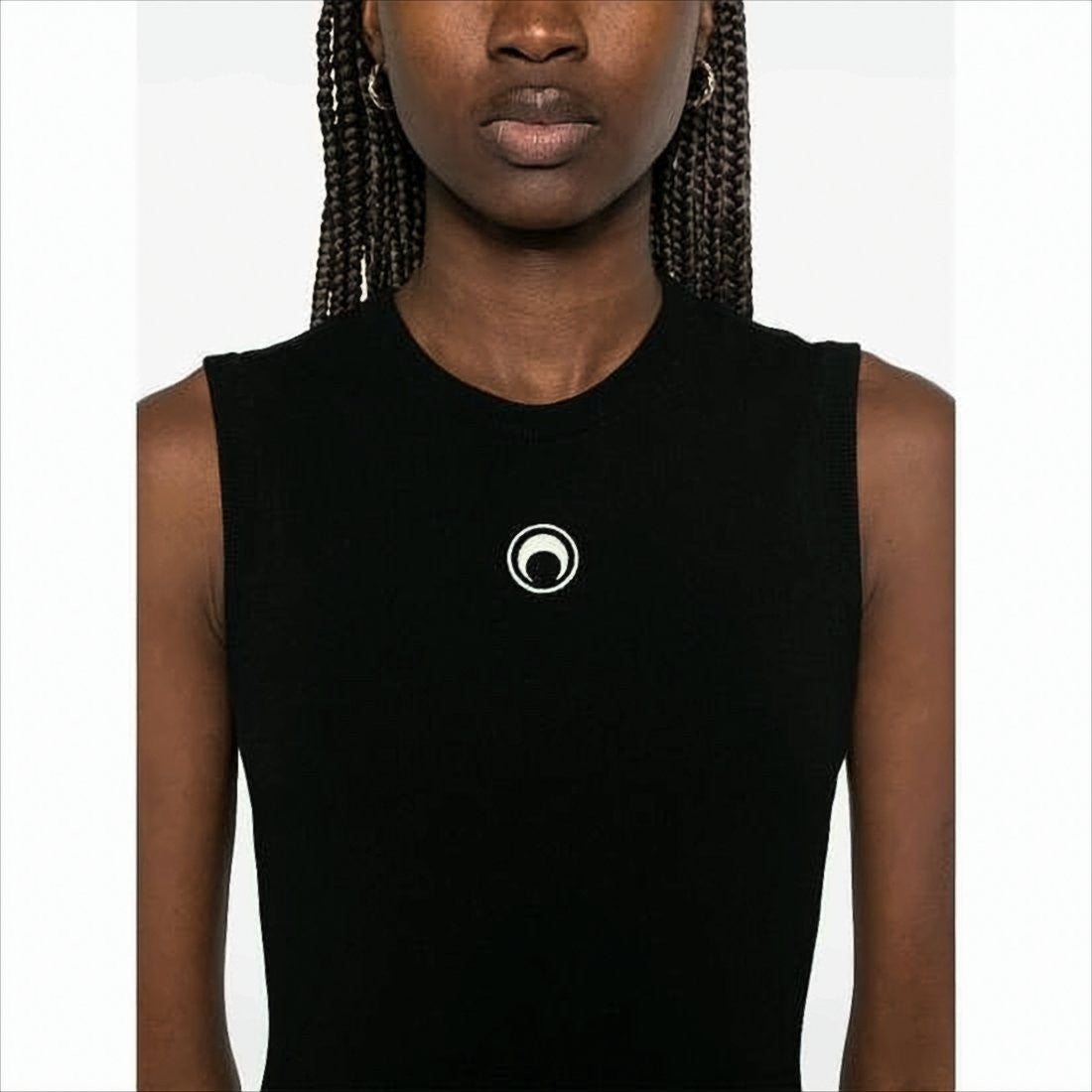 Fitted Black Mini Dress with Circular Emblem