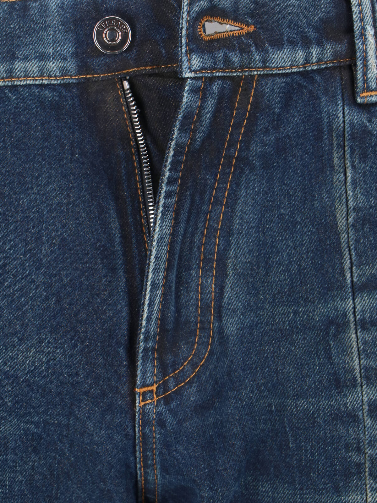 Blue Wide-Leg Distressed Denim Jeans