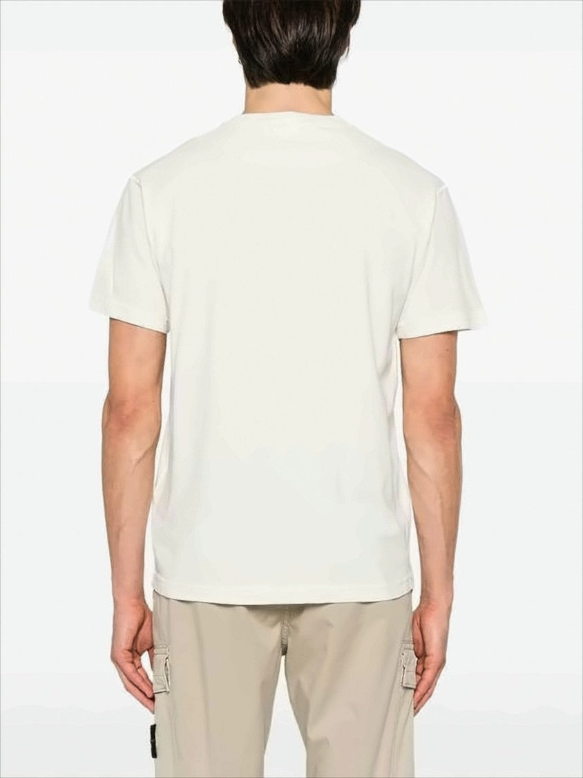 White Cotton Short-Sleeve T-Shirt with Logo Patch