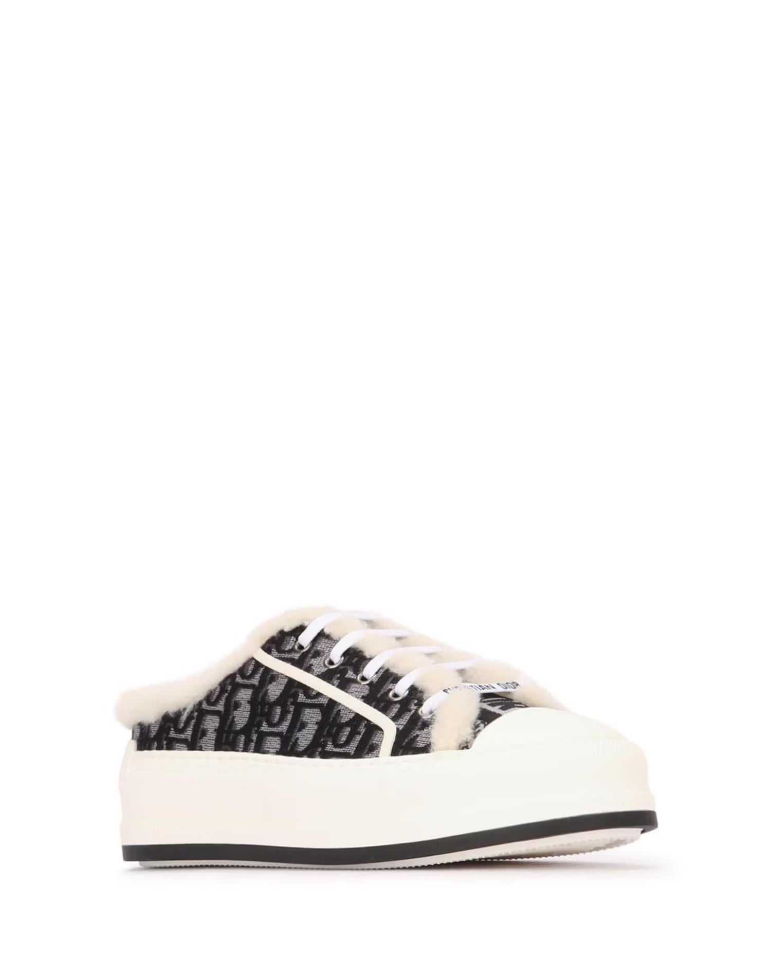 Black Monogram Pattern Shearling Slip-On Sneakers