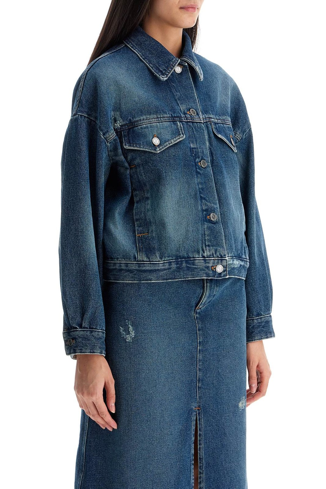 Cropped Denim Jacket with Traditional Collar