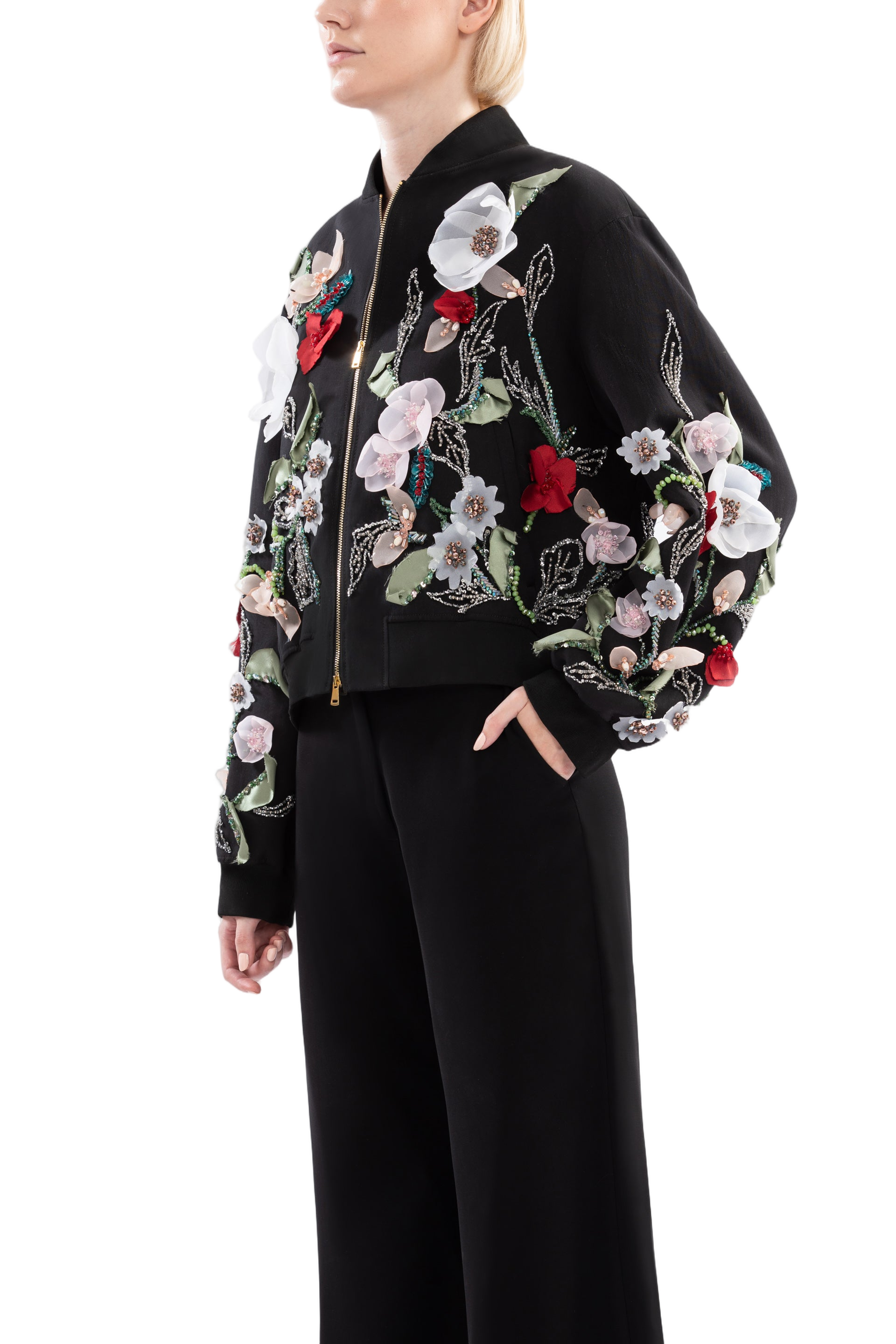 Jet Black Wide-Leg Tailored Pants