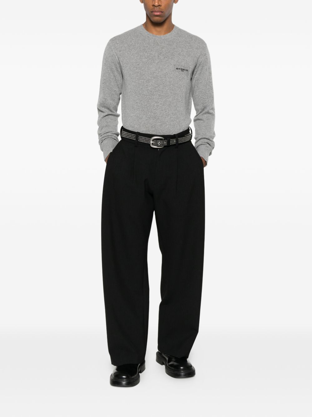 Crew Neck Grey Sweater With Logo Detail