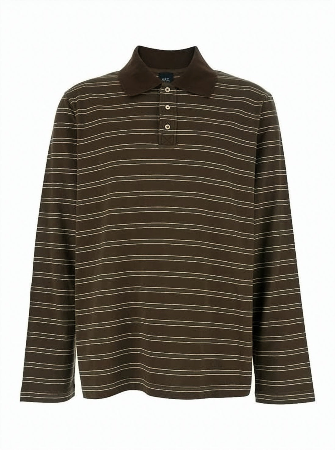 Brown Striped Long-Sleeve Polo Shirt